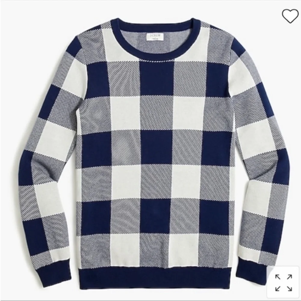 J. Crew Navy Blue Oversized Gingham Teddie Sweater NEW